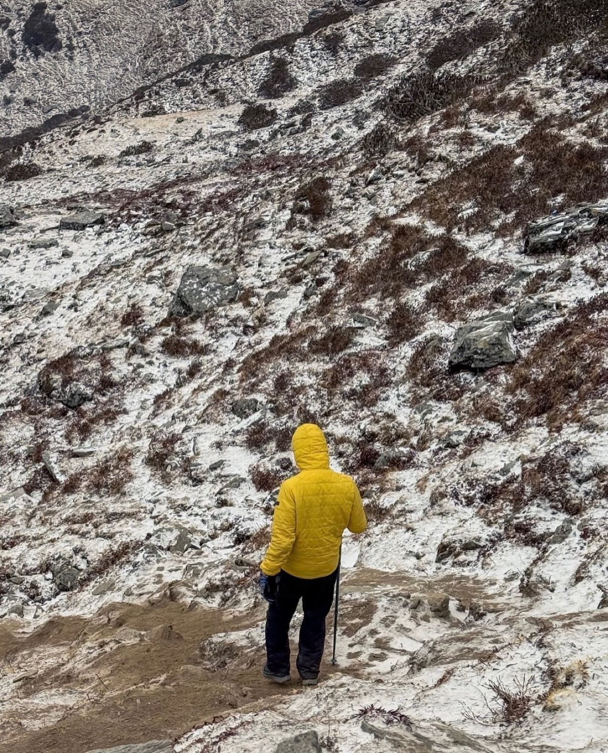 A trekker on a mountain trail above Sankri